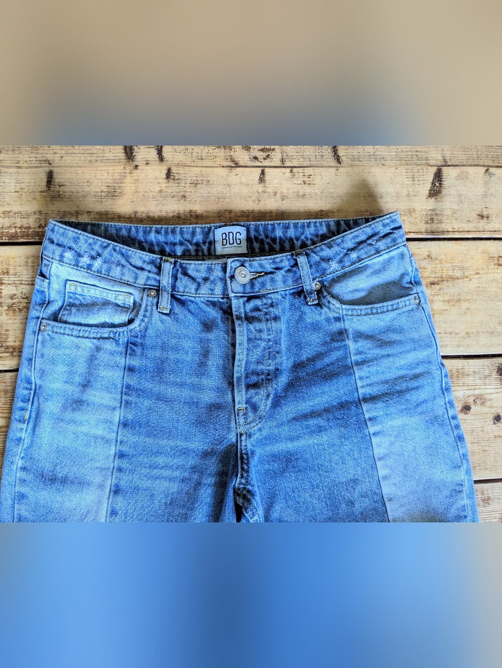 BDG Urban Outfitters Jessye Two-Tone Straight Leg Cropped Cotton Raw Hem W28 - Picture 4 of 10